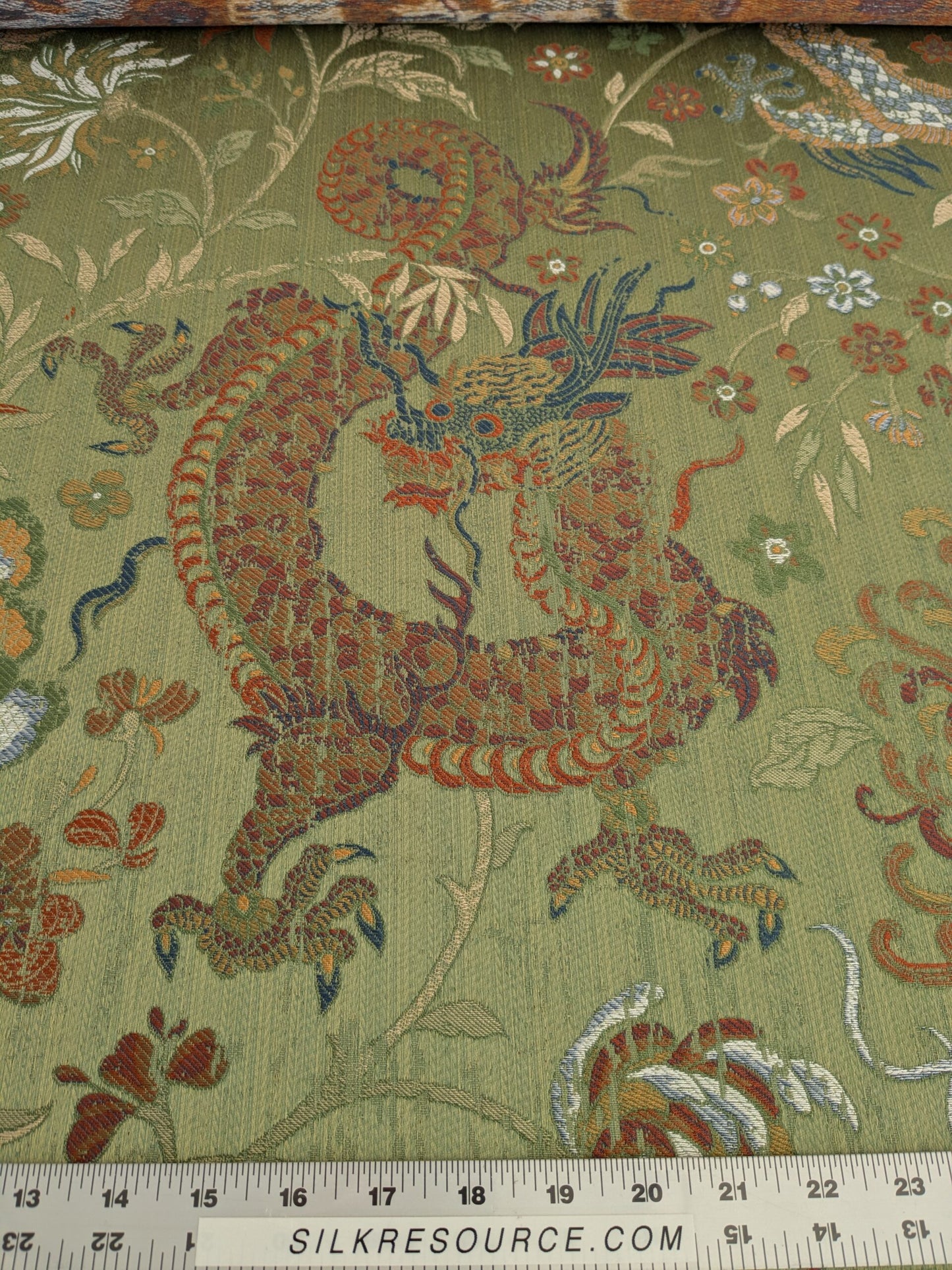 by yard Scalamandre Dragon Tablea Spring Multi Lampas Chinoserie Green MSRP USD 716/y