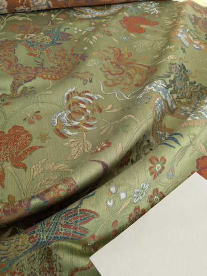 by yard Scalamandre Dragon Tablea Spring Multi Lampas Chinoserie Green MSRP USD 716/y