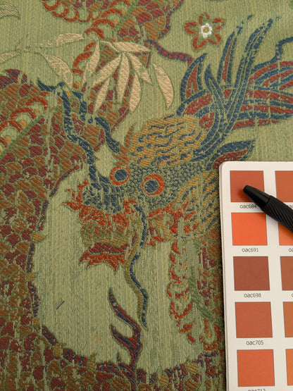 by yard Scalamandre Dragon Tablea Spring Multi Lampas Chinoserie Green MSRP USD 716/y