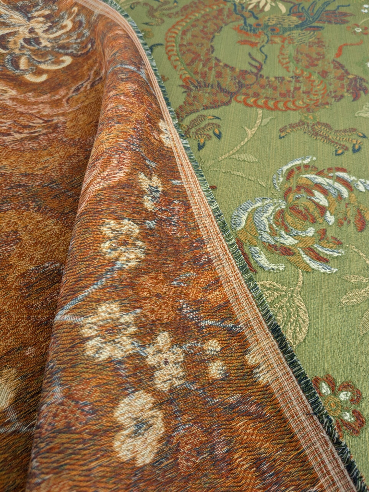 by yard Scalamandre Dragon Tablea Spring Multi Lampas Chinoserie Green MSRP USD 716/y