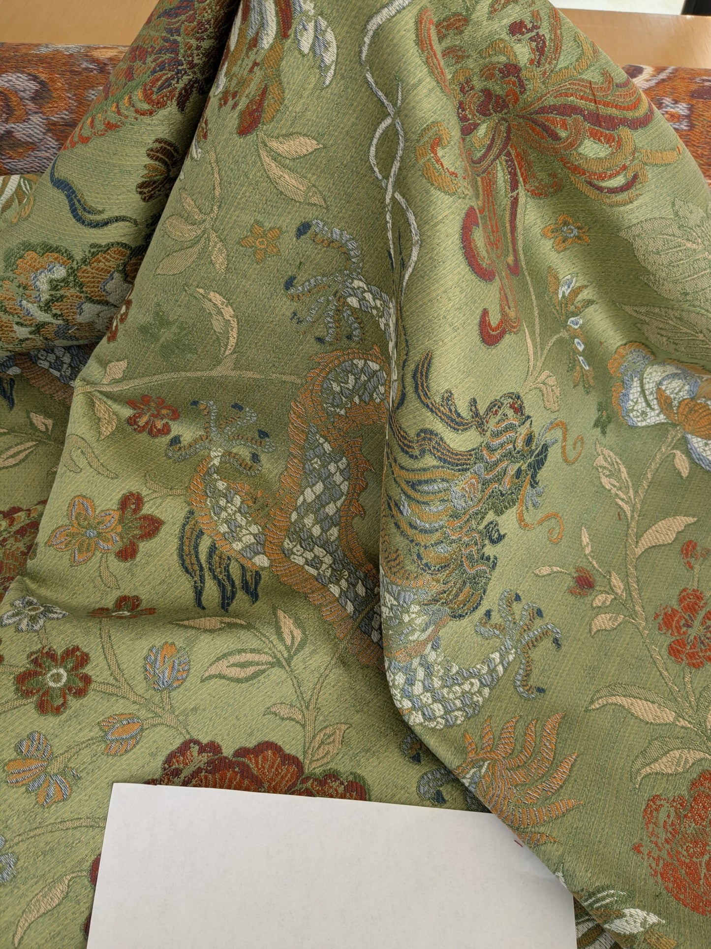 by yard Scalamandre Dragon Tablea Spring Multi Lampas Chinoserie Green MSRP USD 716/y