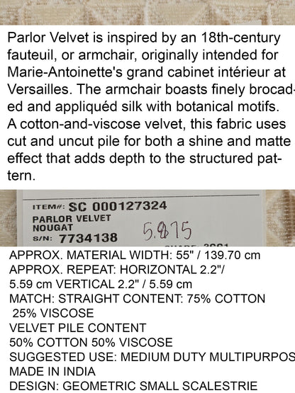 by yard Scalamandre Parlor Velvet Nougat Cream Beige Special order MSRP USD 372/y