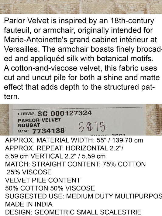 by yard Scalamandre Parlor Velvet Nougat Cream Beige Special order MSRP USD 372/y