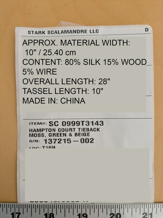 Scalamandre Hampton Court Tieback Moss Green and Beige Tassel MSRP USD 1058