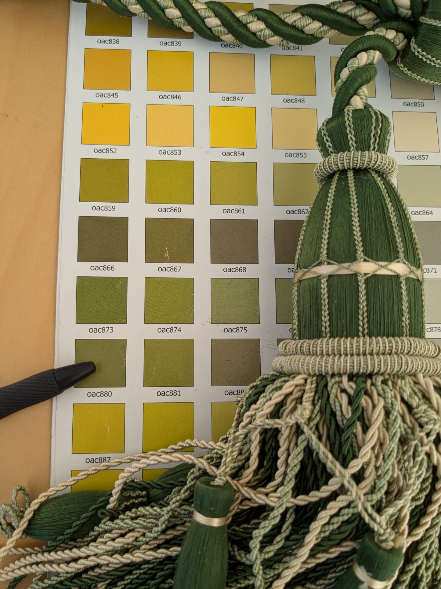 Scalamandre Hampton Court Tieback Moss Green and Beige Tassel MSRP USD 1058