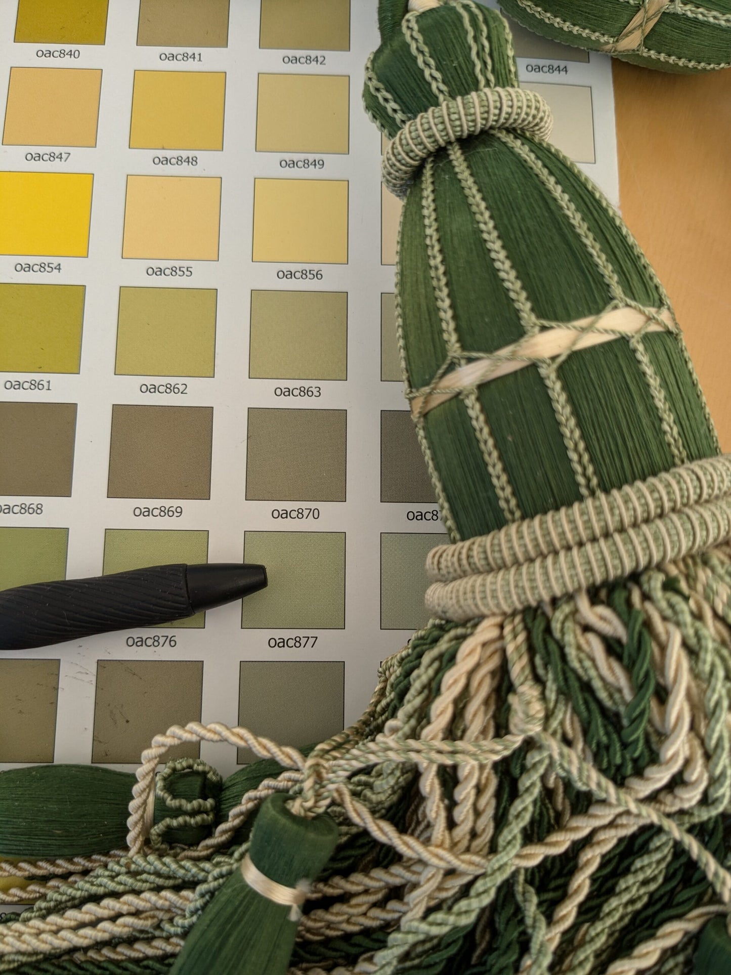 Scalamandre Hampton Court Tieback Moss Green and Beige Tassel MSRP USD 1058