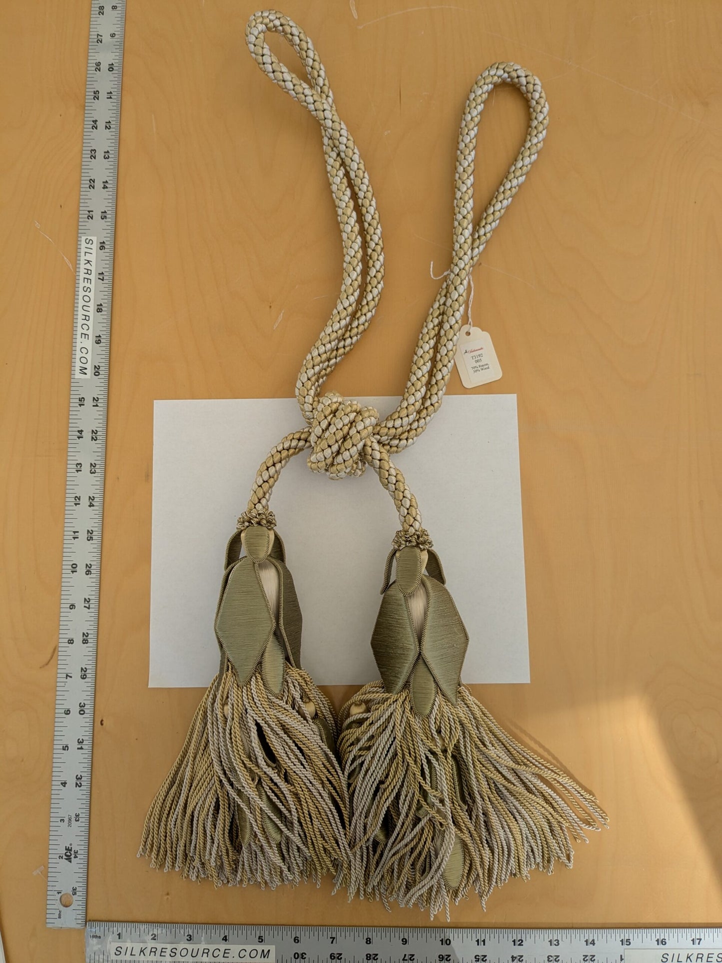 Scalamandre Tulip Tieback Olive Cream Gold Tassel Rayon Cotton Wood MSRP USD 1,996