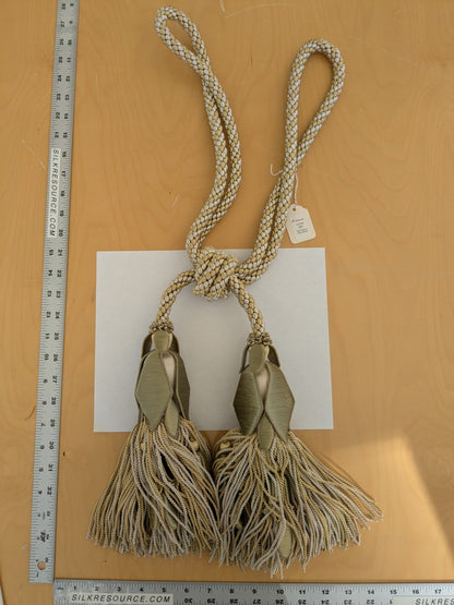 Scalamandre Tulip Tieback Olive Cream Gold Tassel Rayon Cotton Wood MSRP USD 1,996