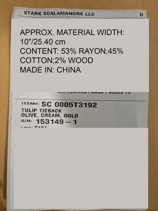 Scalamandre Tulip Tieback Olive Cream Gold Tassel Rayon Cotton Wood MSRP USD 1,996