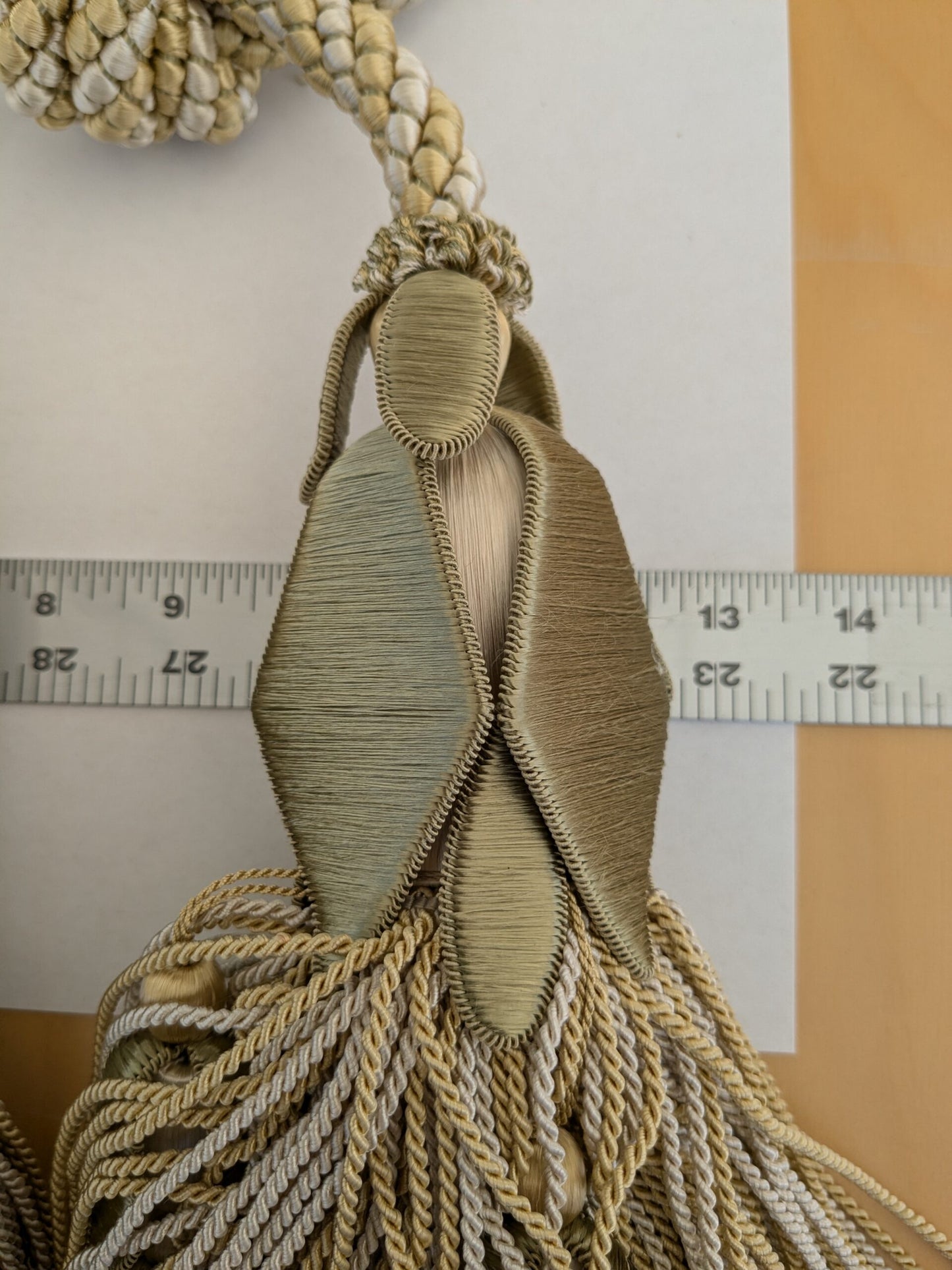 Scalamandre Tulip Tieback Olive Cream Gold Tassel Rayon Cotton Wood MSRP USD 1,996