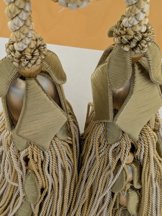 Scalamandre Tulip Tieback Olive Cream Gold Tassel Rayon Cotton Wood MSRP USD 1,996