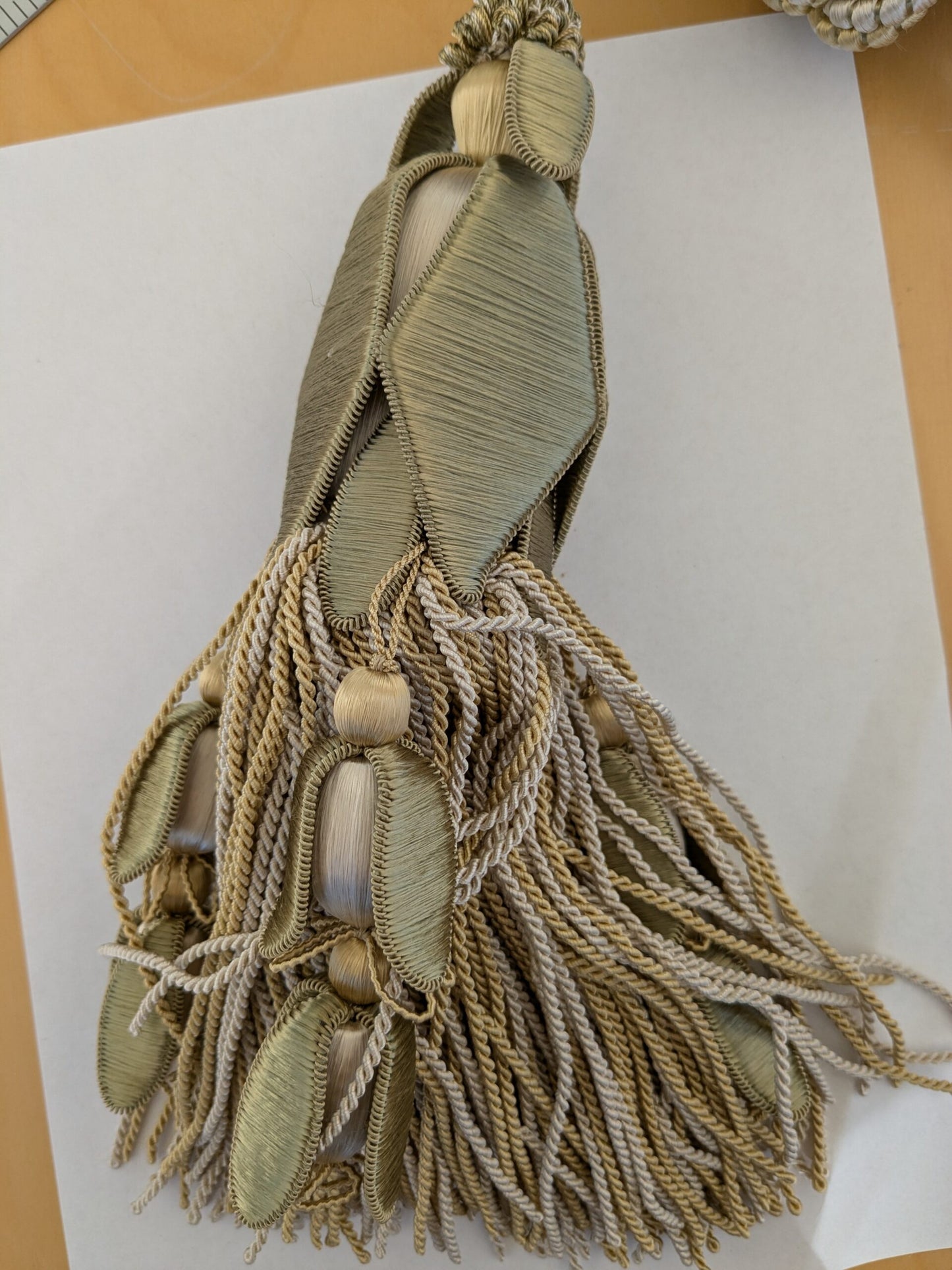 Scalamandre Tulip Tieback Olive Cream Gold Tassel Rayon Cotton Wood MSRP USD 1,996