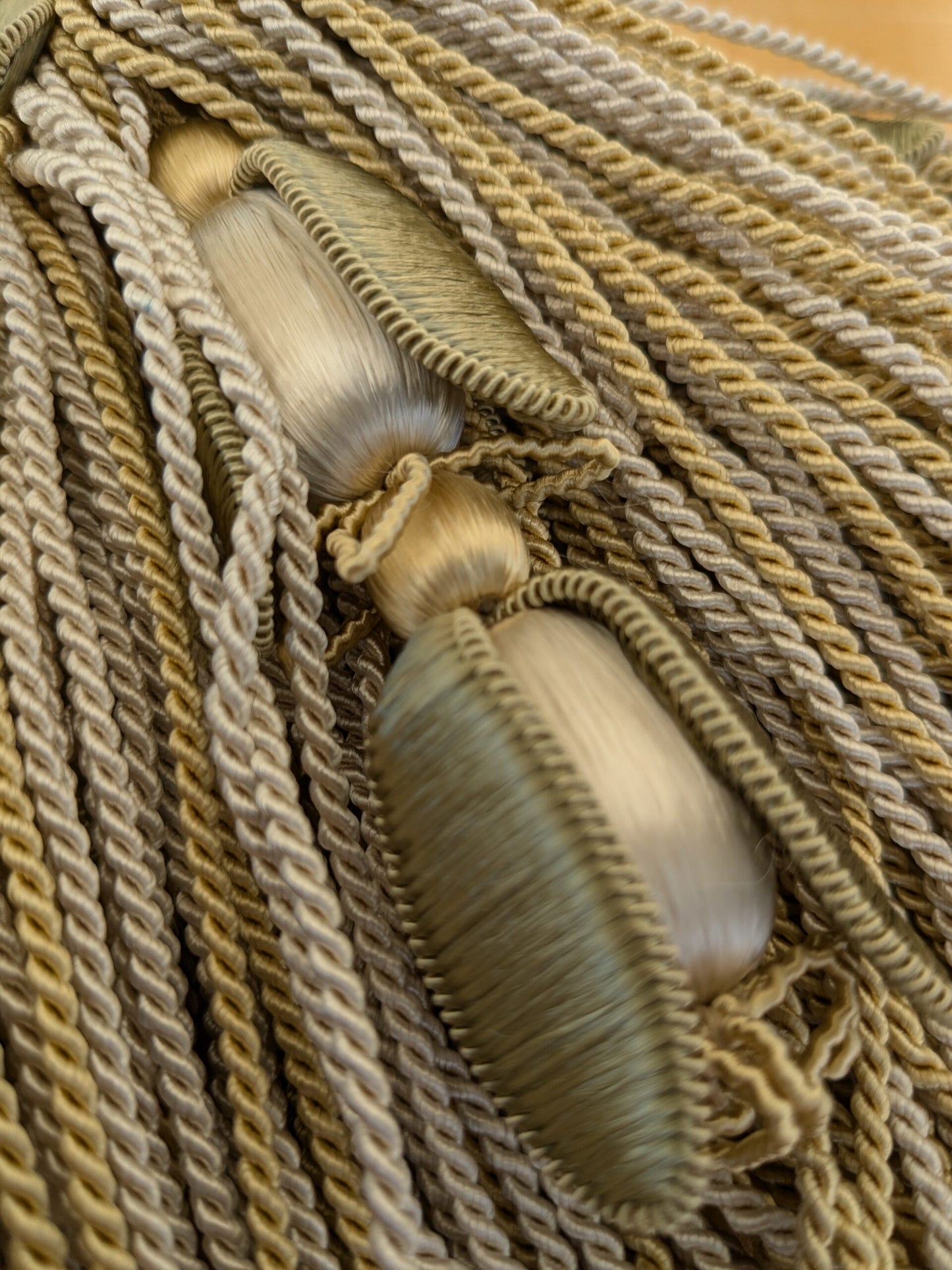 Scalamandre Tulip Tieback Olive Cream Gold Tassel Rayon Cotton Wood MSRP USD 1,996