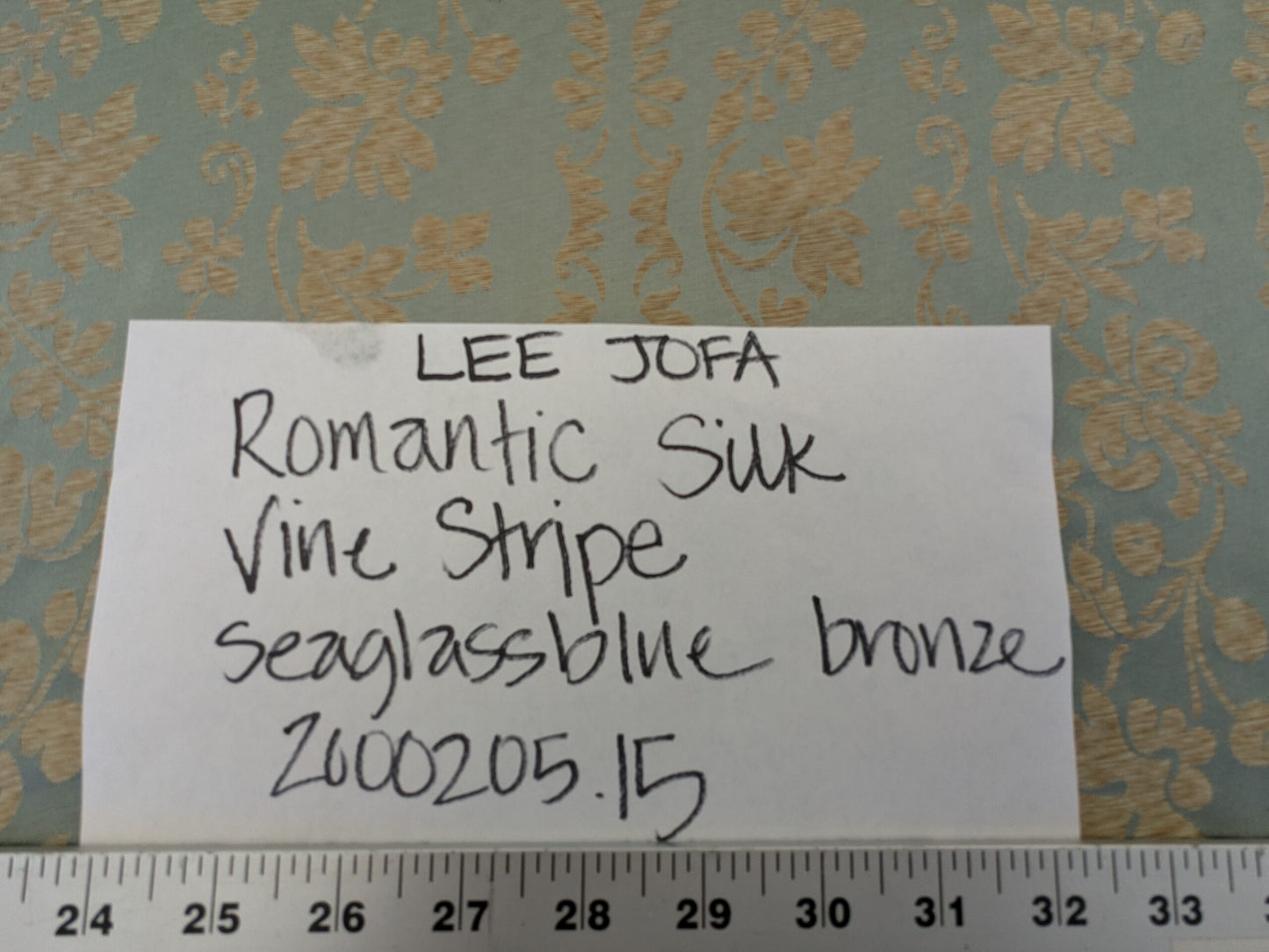 Lee Jofa Romantic Silk Vine Stripe Seaglass Blue &amp; Bronze MSRP USD 196/Y