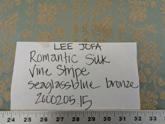Lee Jofa Romantic Silk Vine Stripe Seaglass Blue &amp; Bronze MSRP USD 196/Y