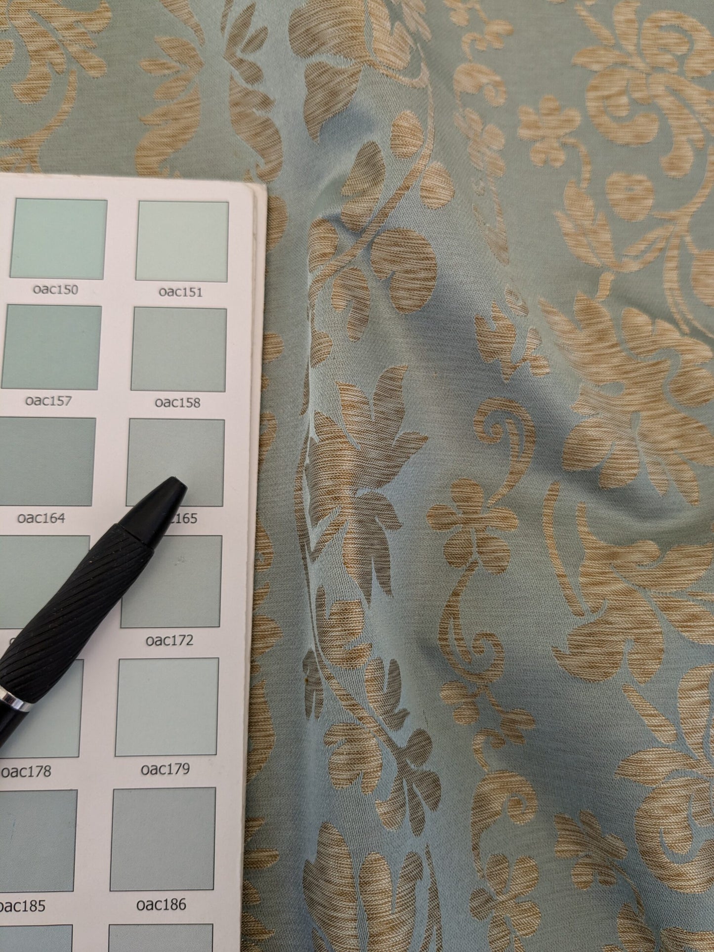 Lee Jofa Romantic Silk Vine Stripe Seaglass Blue &amp; Bronze MSRP USD 196/Y