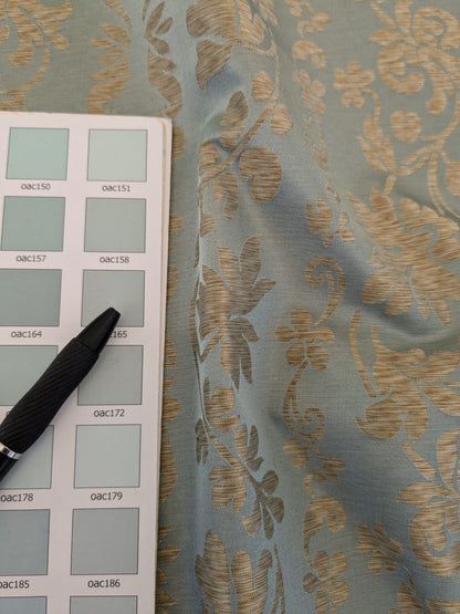 Lee Jofa Romantic Silk Vine Stripe Seaglass Blue &amp; Bronze MSRP USD 196/Y