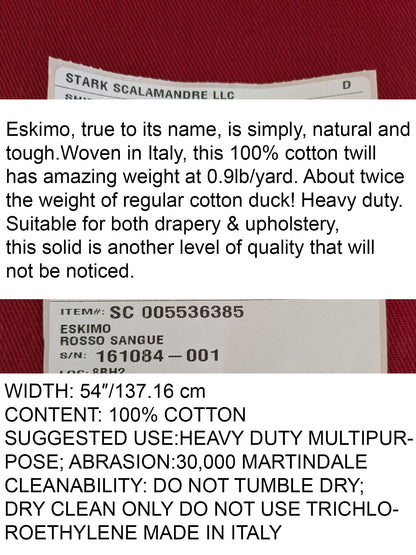 Scalamandre Eskimo Rosso Sangue Cotton Heavy Duty MSRP USD 150/Y bty