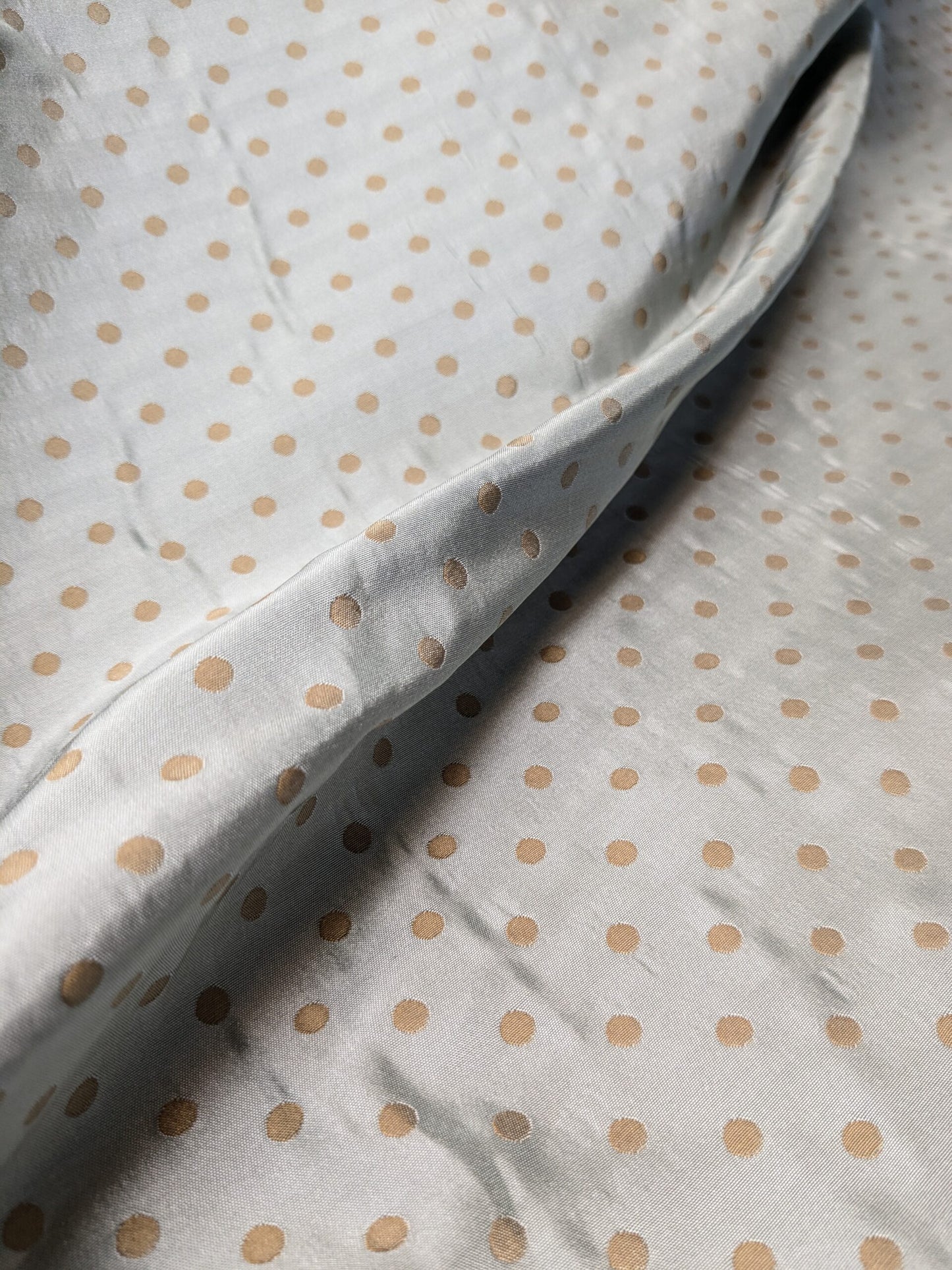 100% Silk Damask Jacquard Polka Dot "coin" French Blue Copper Gold Heavy Reversible