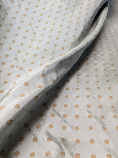 100% Silk Damask Jacquard Polka Dot "coin" French Blue Copper Gold Heavy Reversible