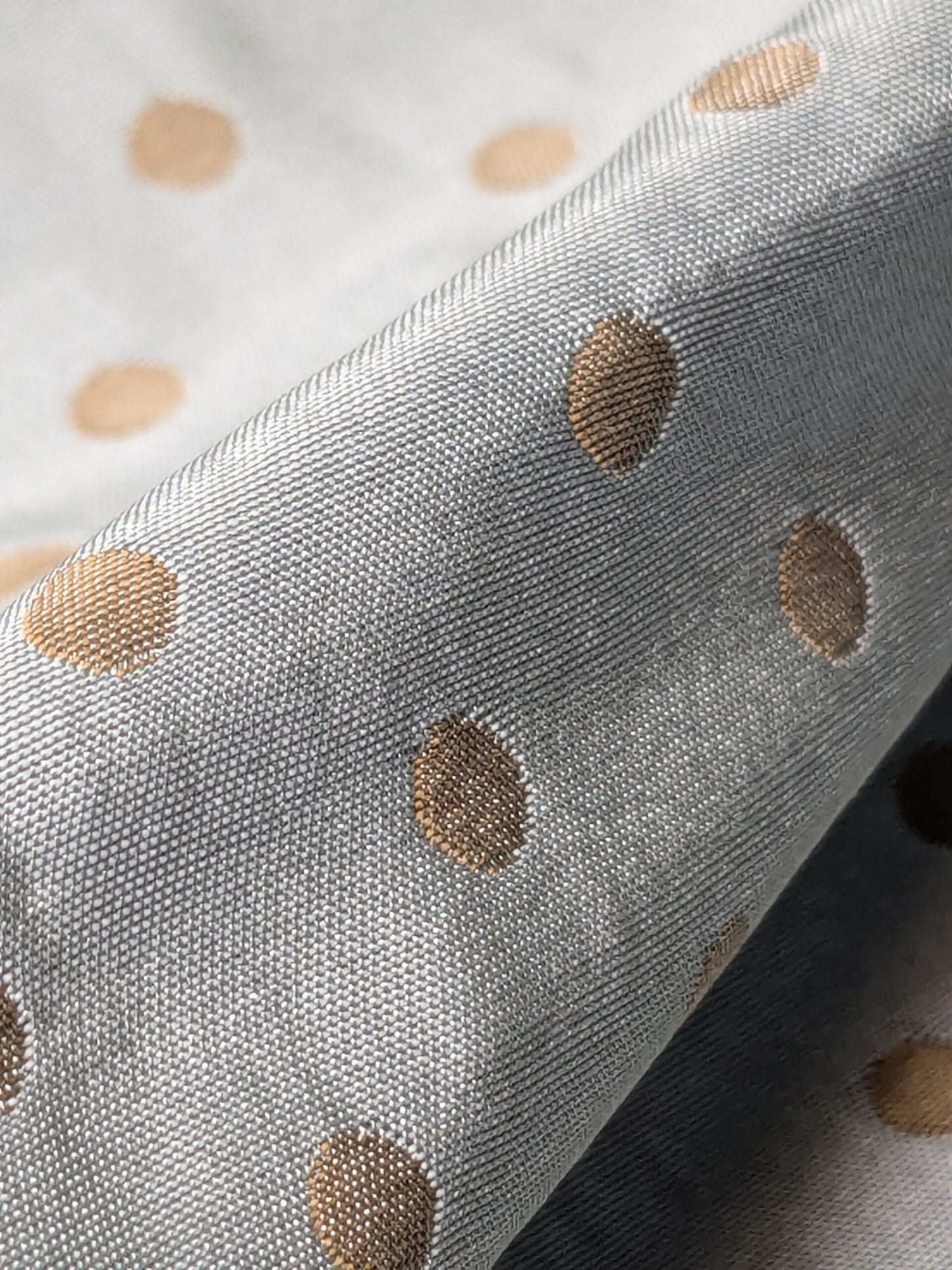 100% Silk Damask Jacquard Polka Dot "coin" French Blue Copper Gold Heavy Reversible