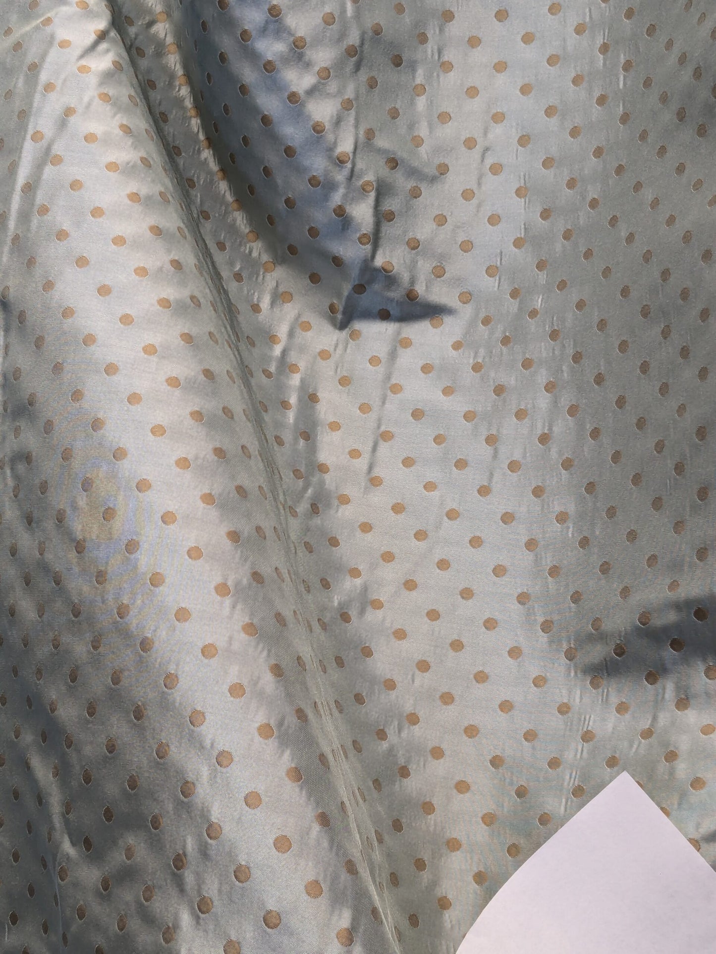 100% Silk Damask Jacquard Polka Dot "coin" French Blue Copper Gold Heavy Reversible