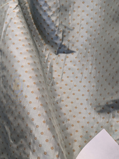 100% Silk Damask Jacquard Polka Dot "coin" French Blue Copper Gold Heavy Reversible