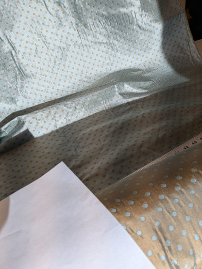 100% Silk Damask Jacquard Polka Dot "coin" French Blue Copper Gold Heavy Reversible