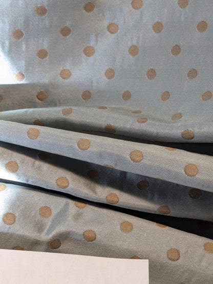 100% Silk Damask Jacquard Polka Dot "coin" French Blue Copper Gold Heavy Reversible