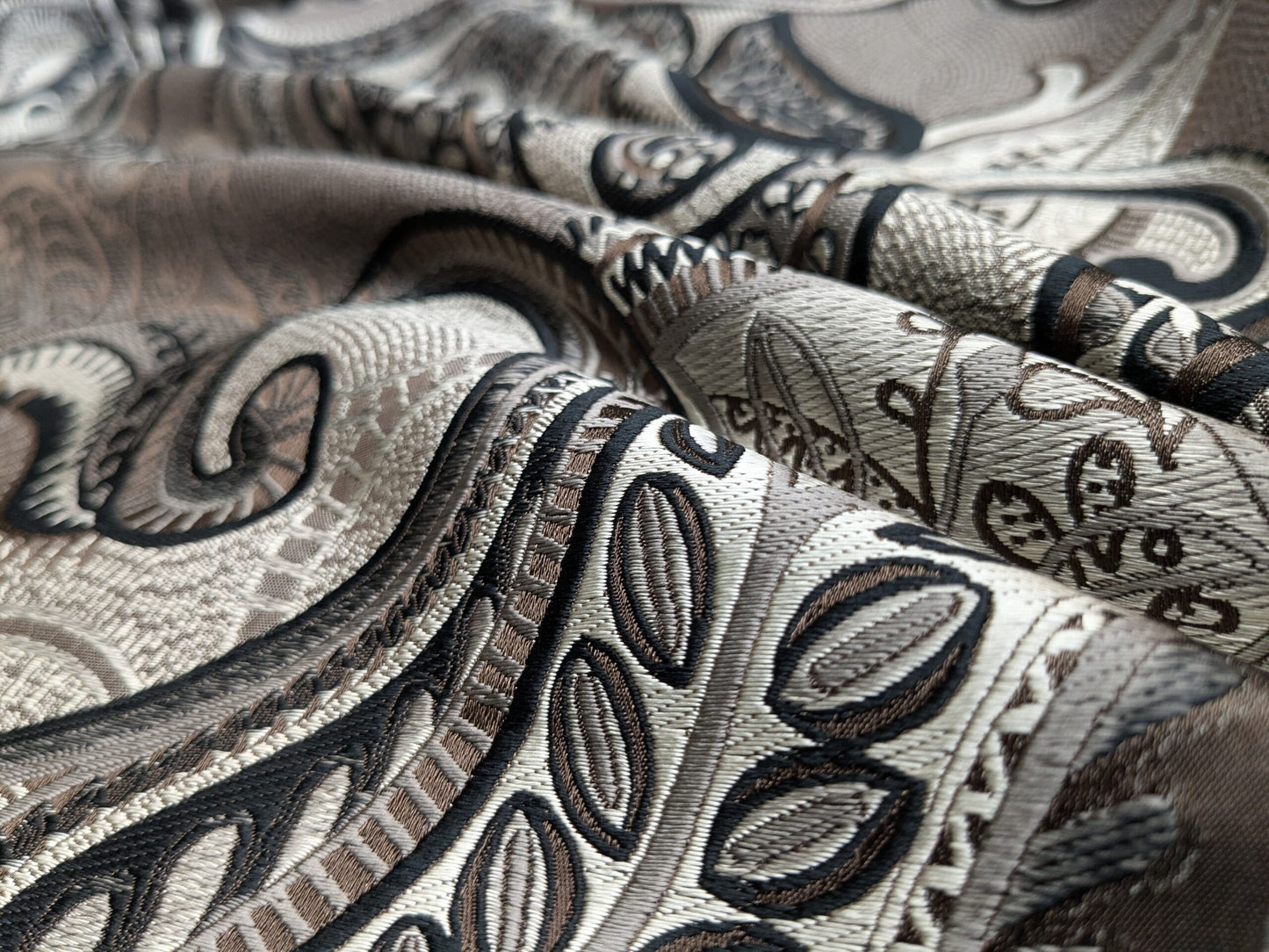 Smashing! Old World Weavers 100% Silk Ottoman Black &amp; White Silver Paisley Heavy