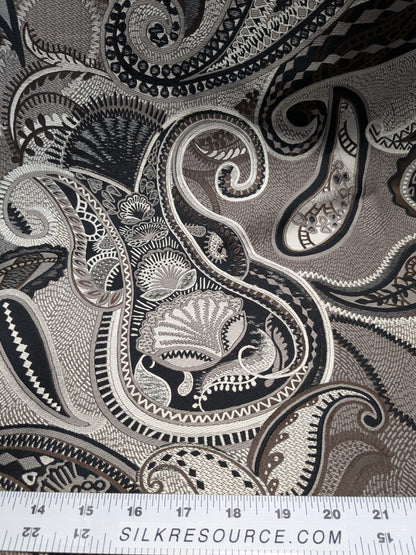 Smashing! Old World Weavers 100% Silk Ottoman Black &amp; White Silver Paisley Heavy