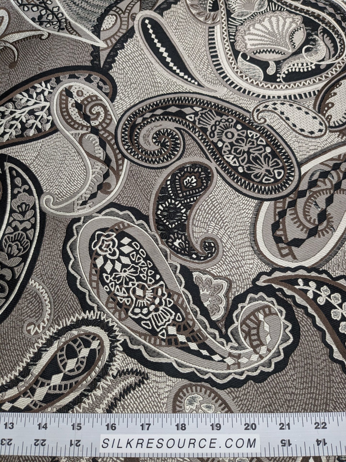 Smashing! Old World Weavers 100% Silk Ottoman Black &amp; White Silver Paisley Heavy
