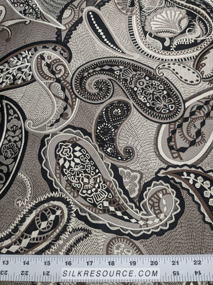 Smashing! Old World Weavers 100% Silk Ottoman Black &amp; White Silver Paisley Heavy