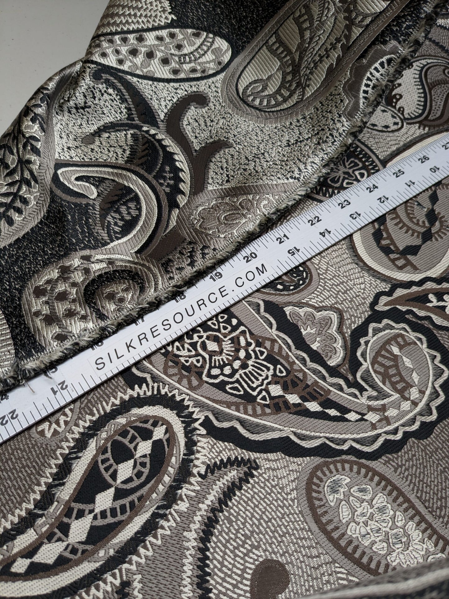 Smashing! Old World Weavers 100% Silk Ottoman Black &amp; White Silver Paisley Heavy