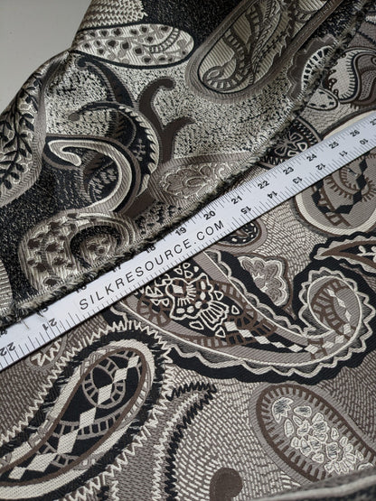 Smashing! Old World Weavers 100% Silk Ottoman Black &amp; White Silver Paisley Heavy