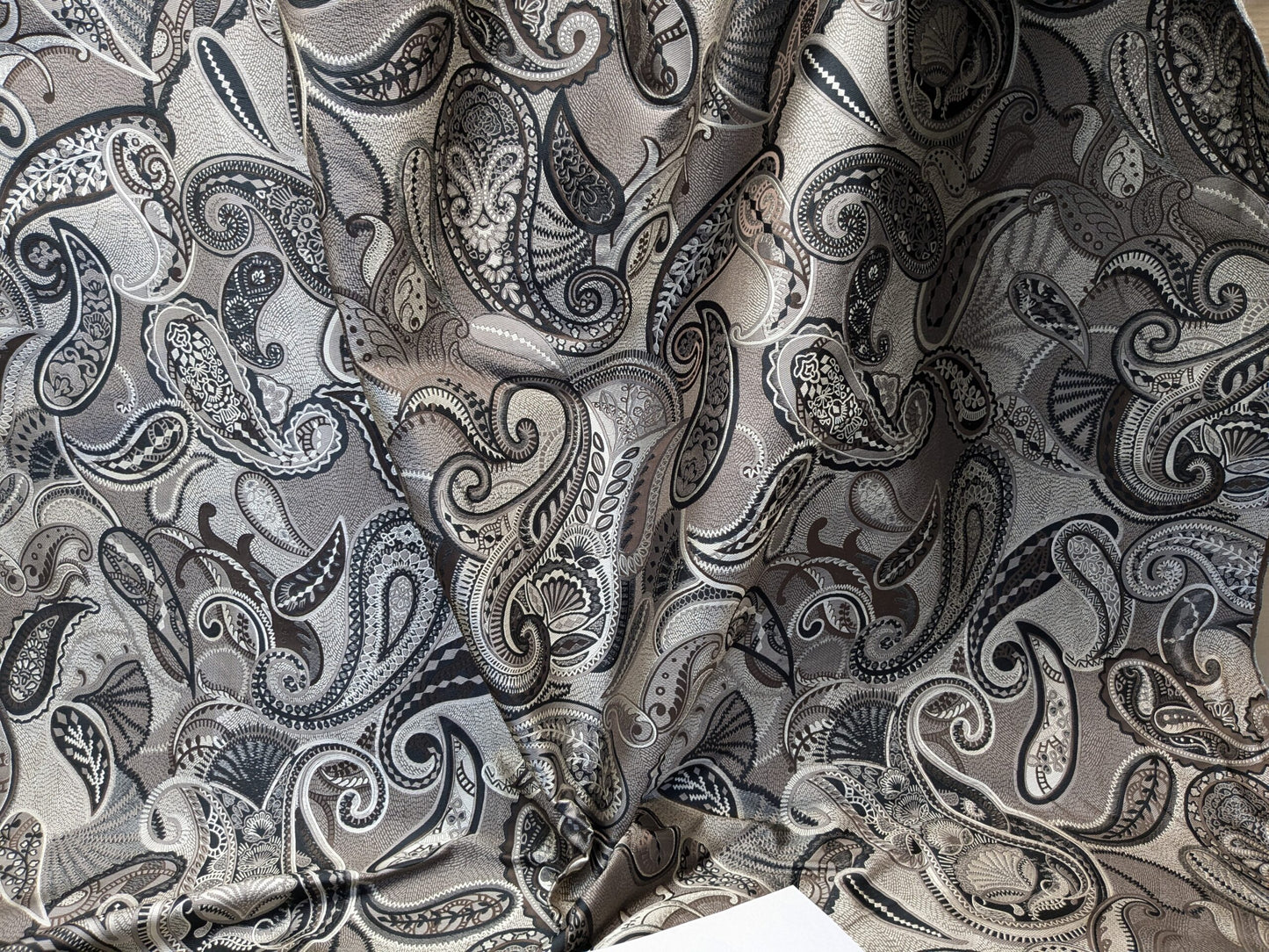 Smashing! Old World Weavers 100% Silk Ottoman Black &amp; White Silver Paisley Heavy