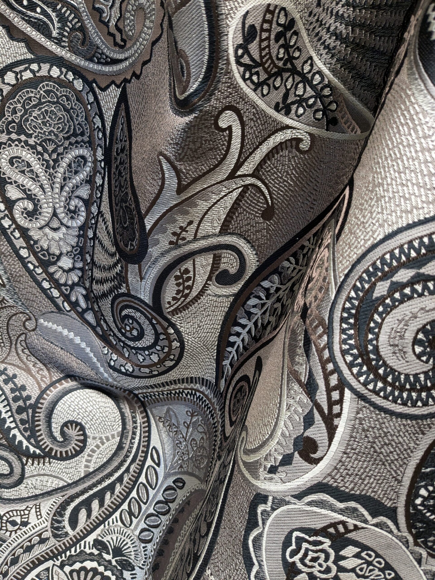 Smashing! Old World Weavers 100% Silk Ottoman Black &amp; White Silver Paisley Heavy