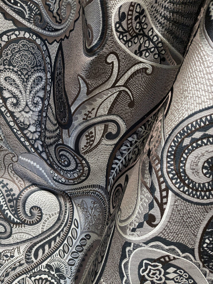 Smashing! Old World Weavers 100% Silk Ottoman Black &amp; White Silver Paisley Heavy