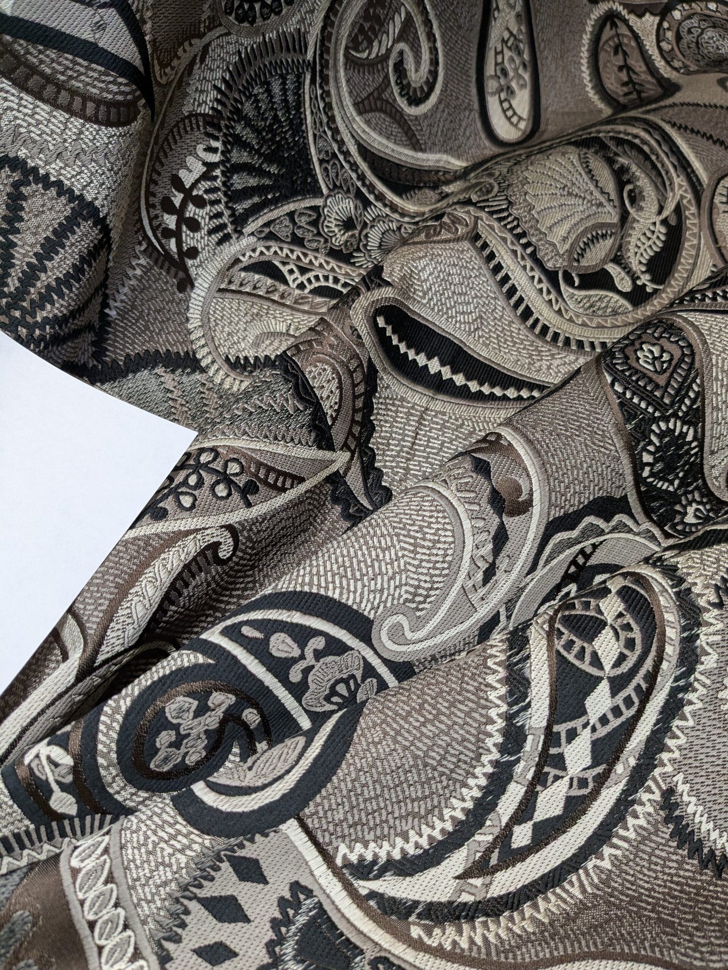 Smashing! Old World Weavers 100% Silk Ottoman Black &amp; White Silver Paisley Heavy