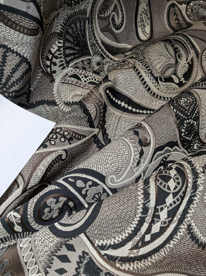 Smashing! Old World Weavers 100% Silk Ottoman Black &amp; White Silver Paisley Heavy