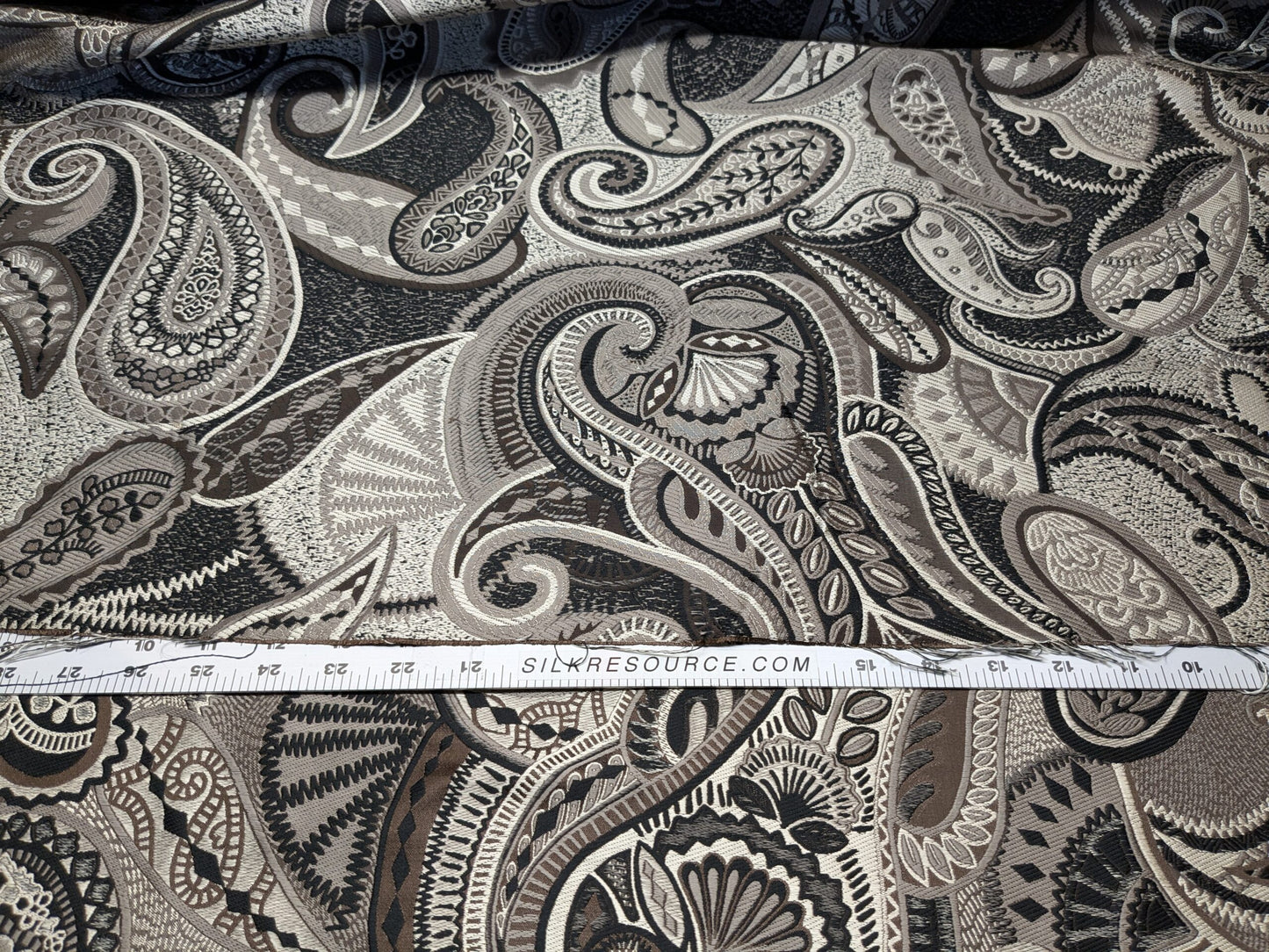 Smashing! Old World Weavers 100% Silk Ottoman Black &amp; White Silver Paisley Heavy