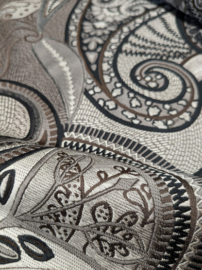 Smashing! Old World Weavers 100% Silk Ottoman Black &amp; White Silver Paisley Heavy