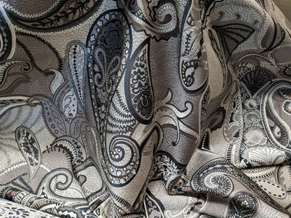 Smashing! Old World Weavers 100% Silk Ottoman Black &amp; White Silver Paisley Heavy