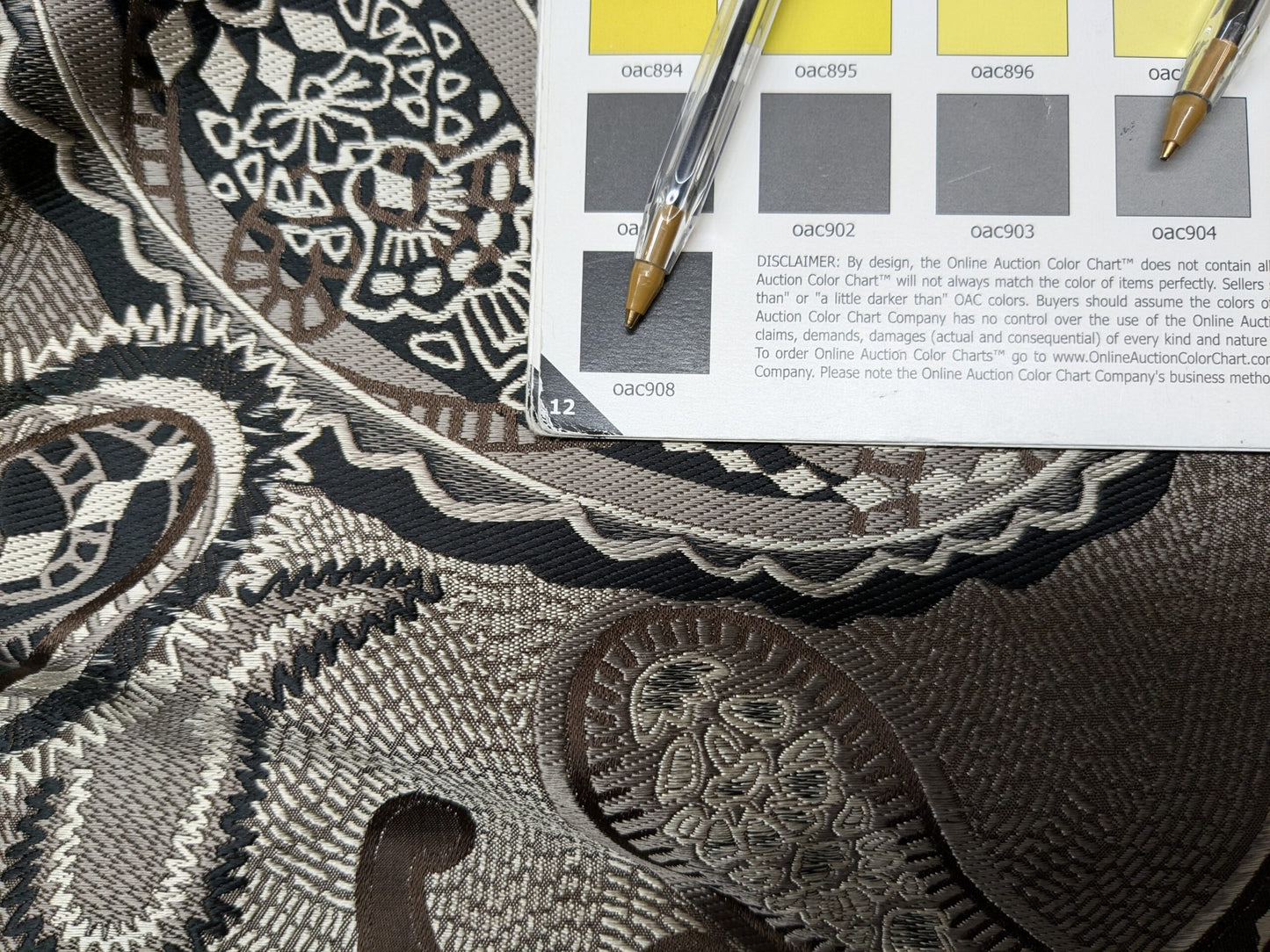 Smashing! Old World Weavers 100% Silk Ottoman Black &amp; White Silver Paisley Heavy