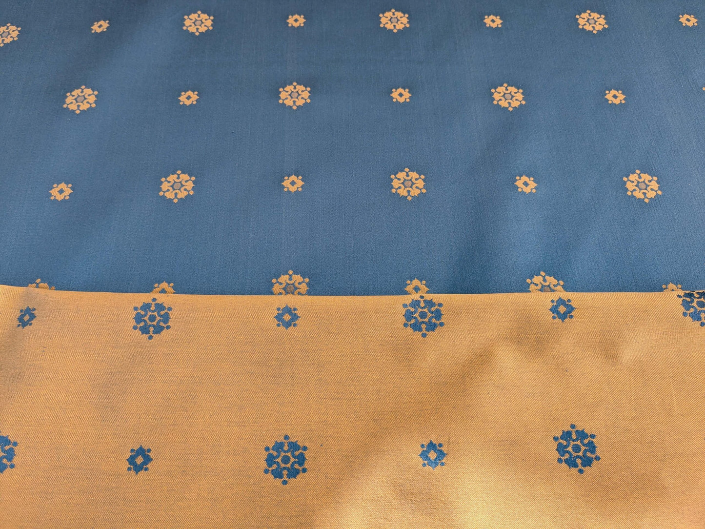 By yard Scalamandre Old World Weavers Classic Antique Sunflower Renaissance Damask Venetian Blue Gold White House