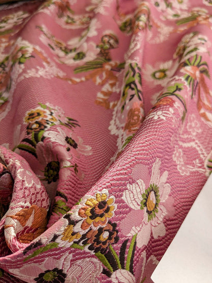 by yard Scalamandre Old World Weavers Avvoltoio Multi on Fuschia Historic Flora Pink Silk Lampas MSRP USD 1156/Y