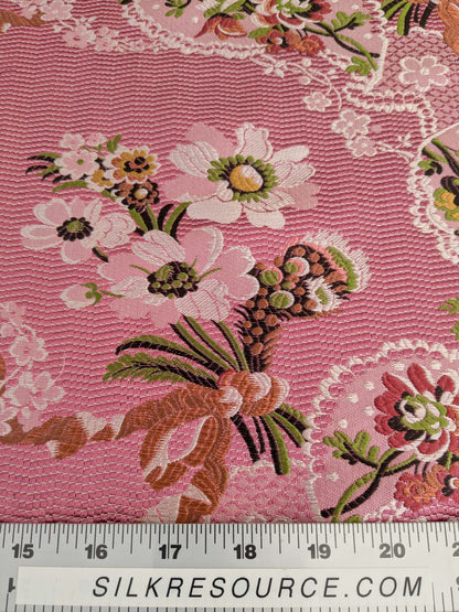 by yard Scalamandre Old World Weavers Avvoltoio Multi on Fuschia Historic Flora Pink Silk Lampas MSRP USD 1156/Y