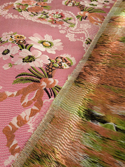 by yard Scalamandre Old World Weavers Avvoltoio Multi on Fuschia Historic Flora Pink Silk Lampas MSRP USD 1156/Y