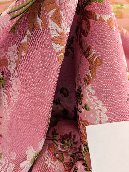 by yard Scalamandre Old World Weavers Avvoltoio Multi on Fuschia Historic Flora Pink Silk Lampas MSRP USD 1156/Y