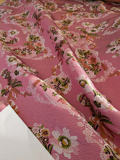 by yard Scalamandre Old World Weavers Avvoltoio Multi on Fuschia Historic Flora Pink Silk Lampas MSRP USD 1156/Y